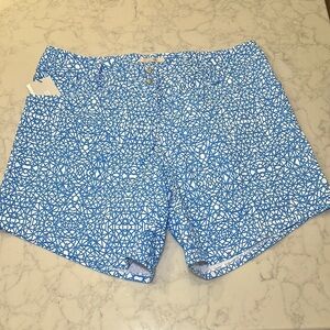 NWT Adidas Advanced Deco Print Blue White High Rise Golf Shorts Sz 8
